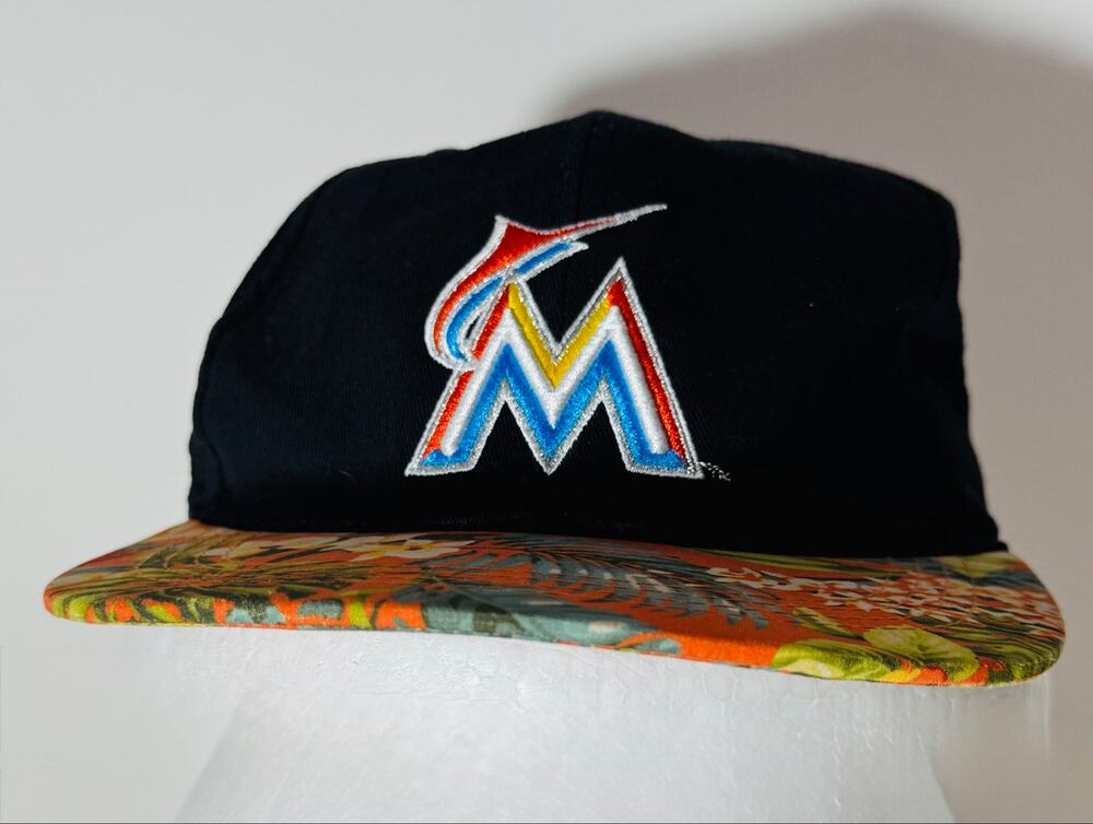 Miami Marlins MLB Hat Cap Black Tropical Floral Brim Baseball Adjustable